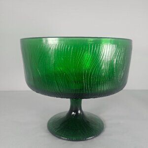 Vintage Emerald Green Hoosie Glass. Pedestal Compote Textured. Number 4031